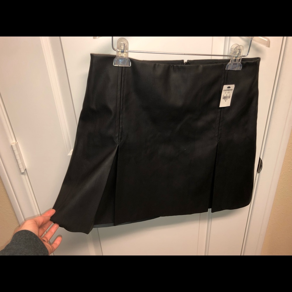 Express leather mini skirt with hidden pleats